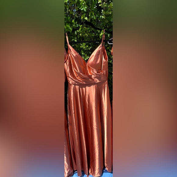 Off Shoulder, Long Pleat Chiffon Aline Slit Formal Dress w/ pockets - Picture 3 of 3